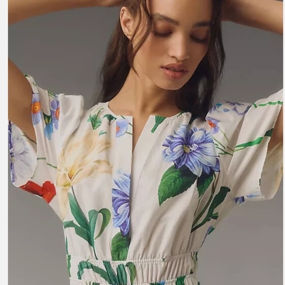 Anthropologie White Floral Somerset Maxi Dress with pockets - Picture 3 of 7